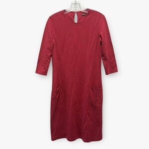 J. McLaughlin Red Sheath Knit Dress w/Pockets 3/4 Sleeves Size Medium